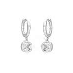FYB clear cushion CZ dangle earrings with polished 925 sterling silver hoops.