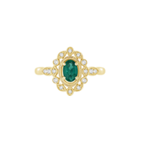 14k Yellow Gold Oval Emerald & .12ct Diamond Ring