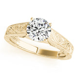 14k Gold Round Sculptural Solitaire Engagement Ring