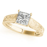 14k Gold Vintage Inspired Princess Cut Solitaire Engagement Ring