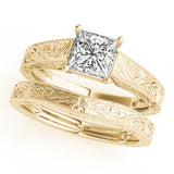 14k Gold Vintage Inspired Princess Cut Solitaire Engagement Ring
