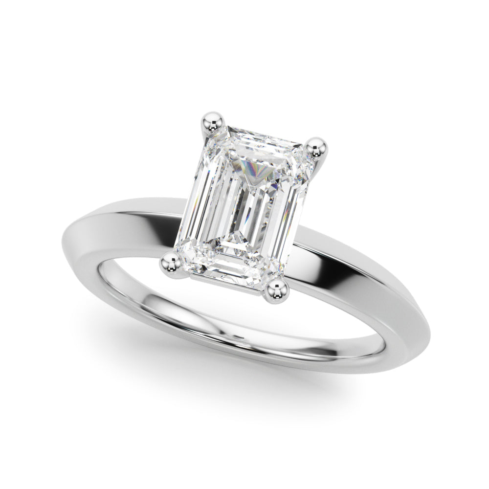 14k Gold Knife Edge Solitaire Emerald Engagement Ring