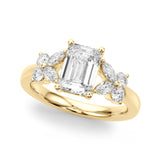 14k Gold Emerald Cut Sidestone Engagement Ring