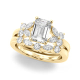 14k Gold Emerald Cut Sidestone Engagement Ring