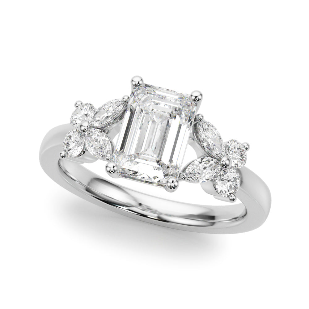 14k Gold Emerald Cut Sidestone Engagement Ring