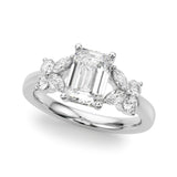 14k Gold Emerald Cut Sidestone Engagement Ring