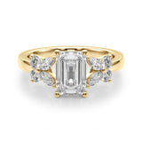 14k Gold Emerald Cut Sidestone Engagement Ring