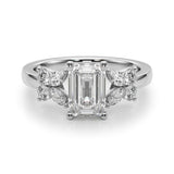 14k Gold Emerald Cut Sidestone Engagement Ring