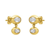 FYB double oval CZ dangle earrings in 18K gold-plated sterling silver on a white background.