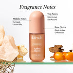 Kitsch Amber Shores hair perfume bottle with fragrance notes labels on a natural background