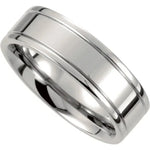 Silver ring with a polished finish on a white background