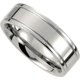 Silver ring with a polished finish on a white background