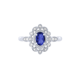 14k White Gold Oval Blue Sapphire & .12ct Diamond Ring