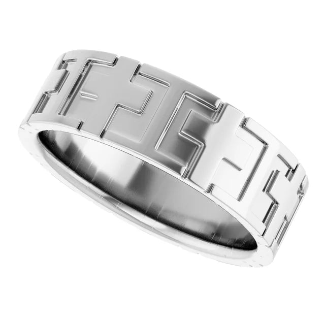 14k Gold Cross Men's Wedding Band