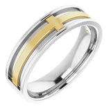 14k White & Yellow Gold Cross Men's Wedding Band
