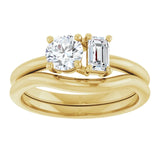 14k Gold Two-Stone Round & Emerald Engagement Ring