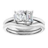 14k Gold Two-Stone Round & Emerald Engagement Ring