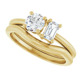 14k Gold Two-Stone Round & Emerald Engagement Ring