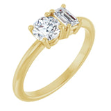 14k Gold Two-Stone Round & Emerald Engagement Ring