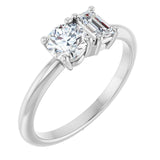 14k Gold Two-Stone Round & Emerald Engagement Ring