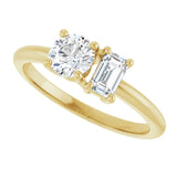 14k Gold Two-Stone Round & Emerald Engagement Ring
