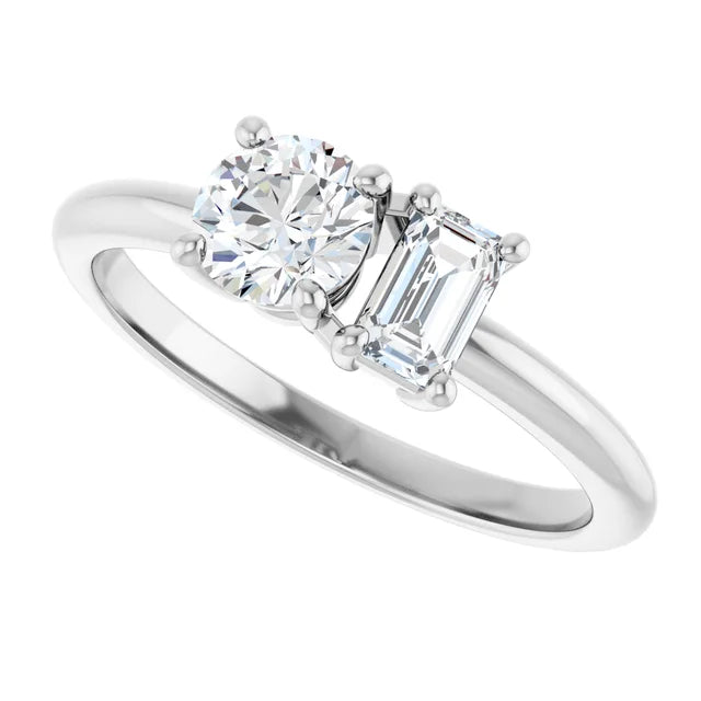 14k Gold Two-Stone Round & Emerald Engagement Ring