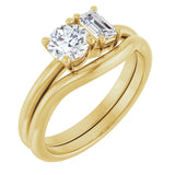 14k Gold Two-Stone Round & Emerald Engagement Ring