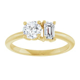 14k Gold Two-Stone Round & Emerald Engagement Ring