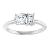 14k Gold Two-Stone Round & Emerald Engagement Ring