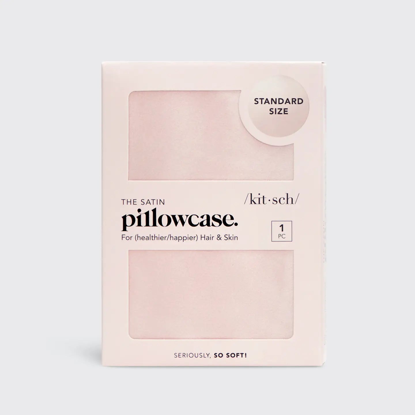 Kit-sch satin pillowcase packaging on a light gray background
