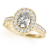 14k Gold Vintage Oval Diamond Halo Engagement Ring