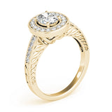14k Gold Vintage Oval Diamond Halo Engagement Ring