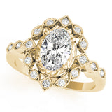 14k Gold Vintage Inspired Oval Diamond Engagement Ring