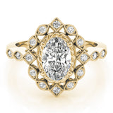 14k Gold Vintage Inspired Oval Diamond Engagement Ring
