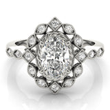 14k Gold Vintage Inspired Oval Diamond Engagement Ring