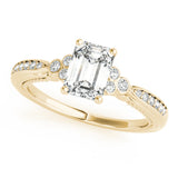 14k Gold Emerald Side Stone Engagement Ring