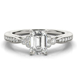 14k Gold Emerald Side Stone Engagement Ring