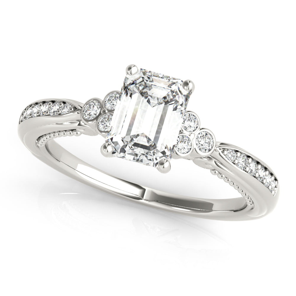 14k Gold Emerald Side Stone Engagement Ring