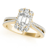 14k Gold Vintage Inspired Emerald Side-stone Engagement Ring
