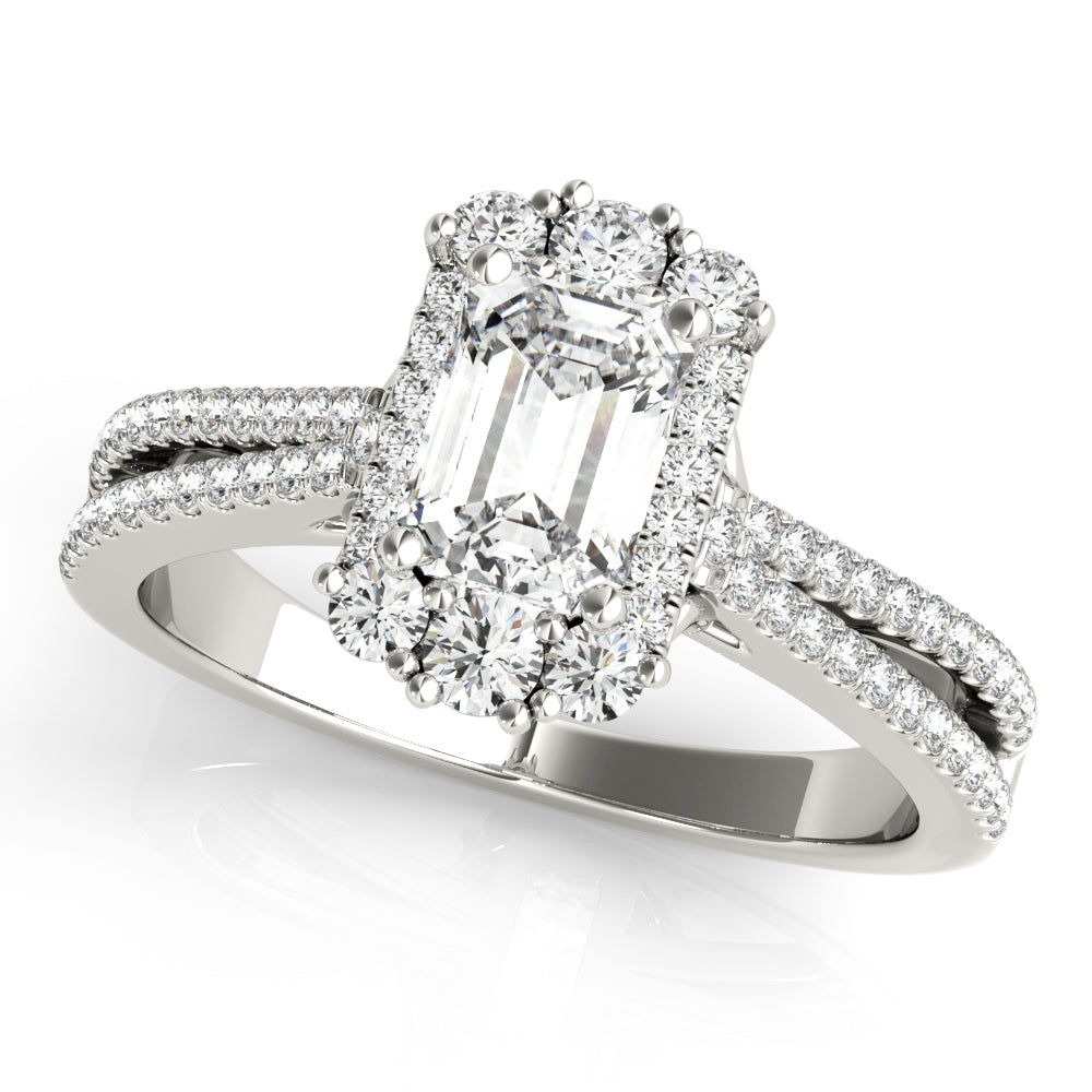 14k Gold Vintage Inspired Emerald Side-stone Engagement Ring