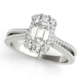 14k Gold Vintage Inspired Emerald Side-stone Engagement Ring