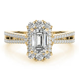 14k Gold Vintage Inspired Emerald Side-stone Engagement Ring