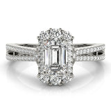 14k Gold Vintage Inspired Emerald Side-stone Engagement Ring