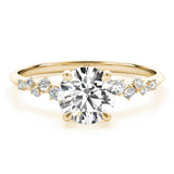 14k Gold Round Scattered Side Stone Engagement Ring