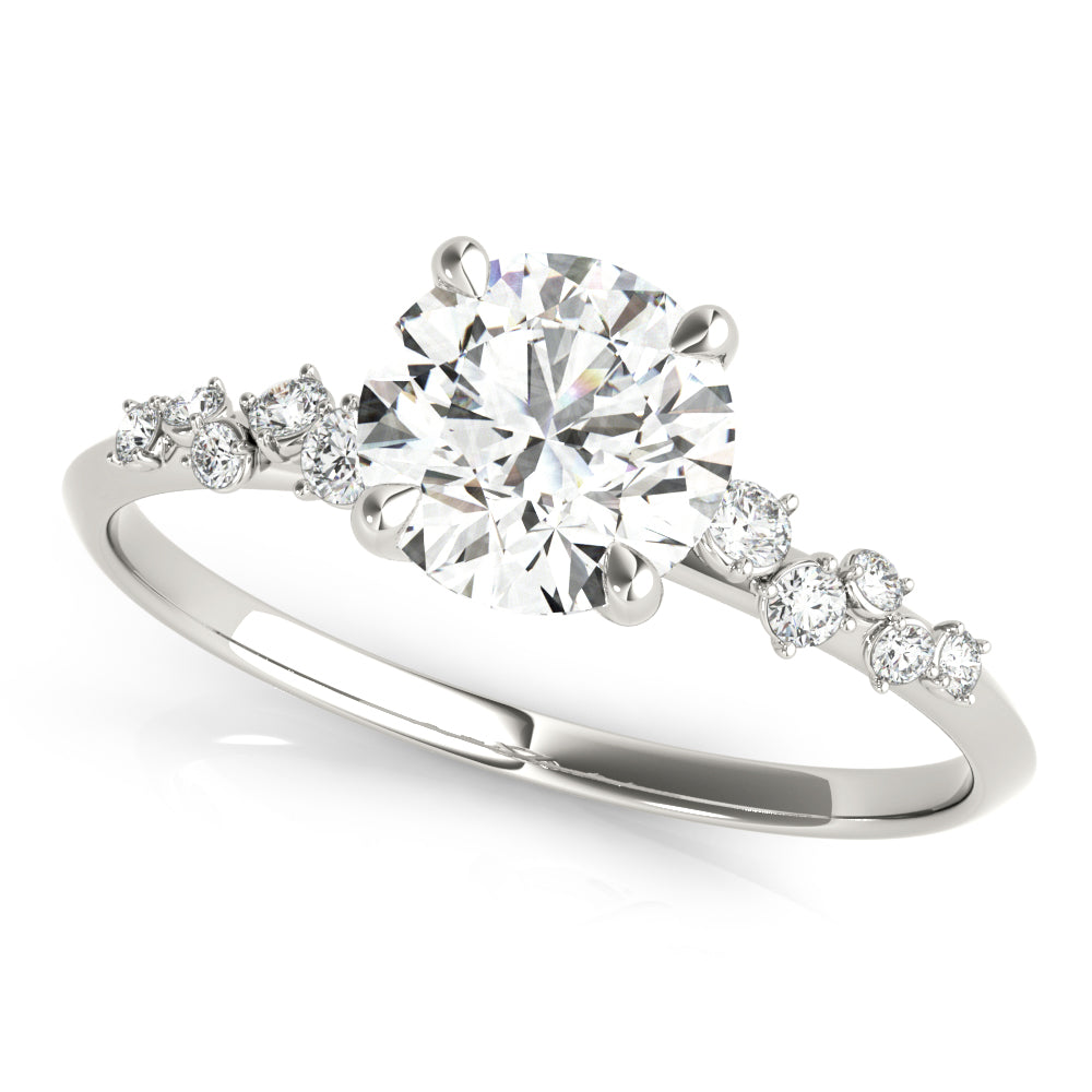 14k Gold Round Scattered Side Stone Engagement Ring