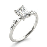 14k Gold Emerald Scattered Side Stone Engagement Ring