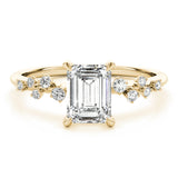 14k Gold Emerald Scattered Side Stone Engagement Ring