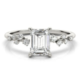 14k Gold Emerald Scattered Side Stone Engagement Ring