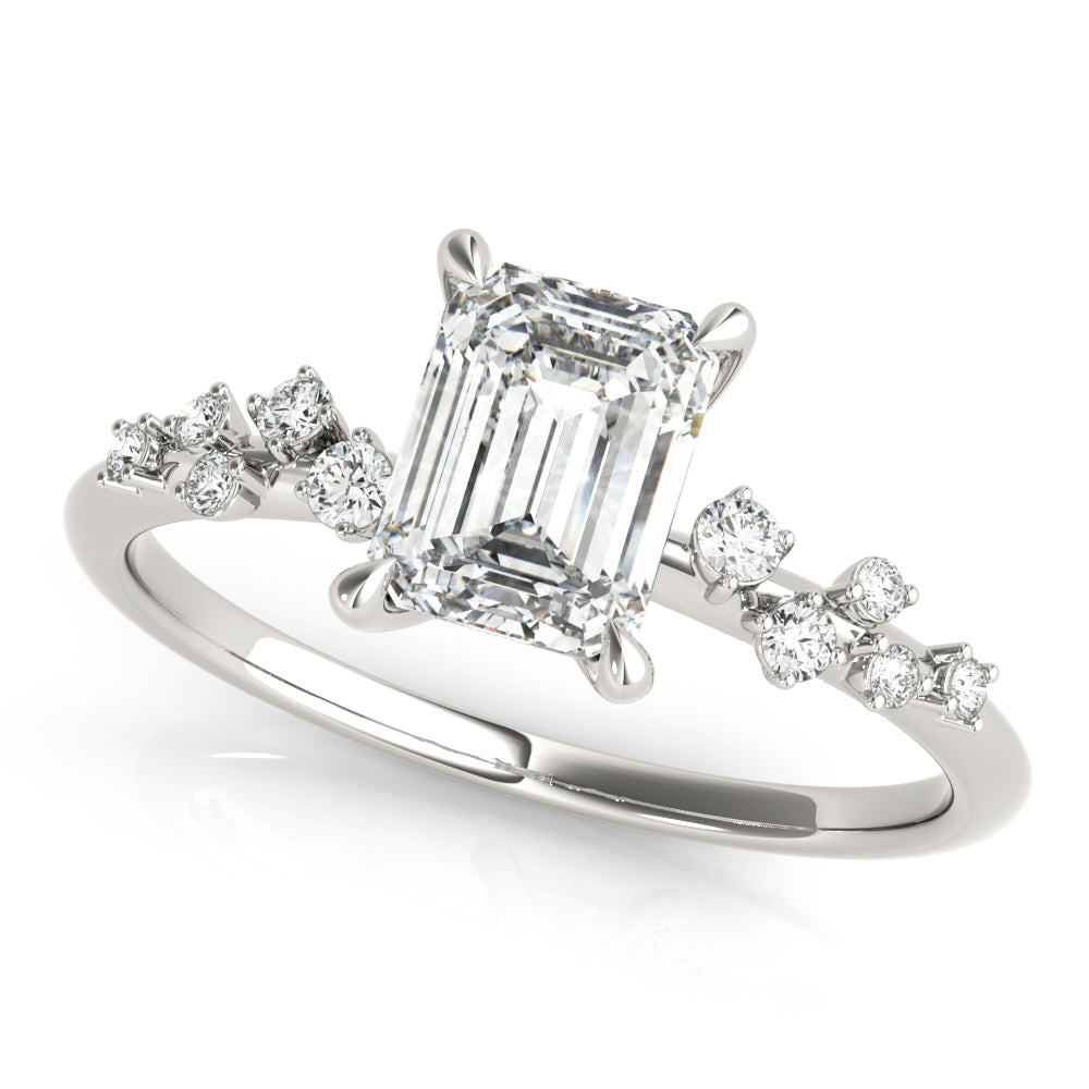 14k Gold Emerald Scattered Side Stone Engagement Ring