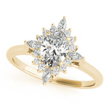 14k Gold Oval Sunburst Diamond Engagement Ring